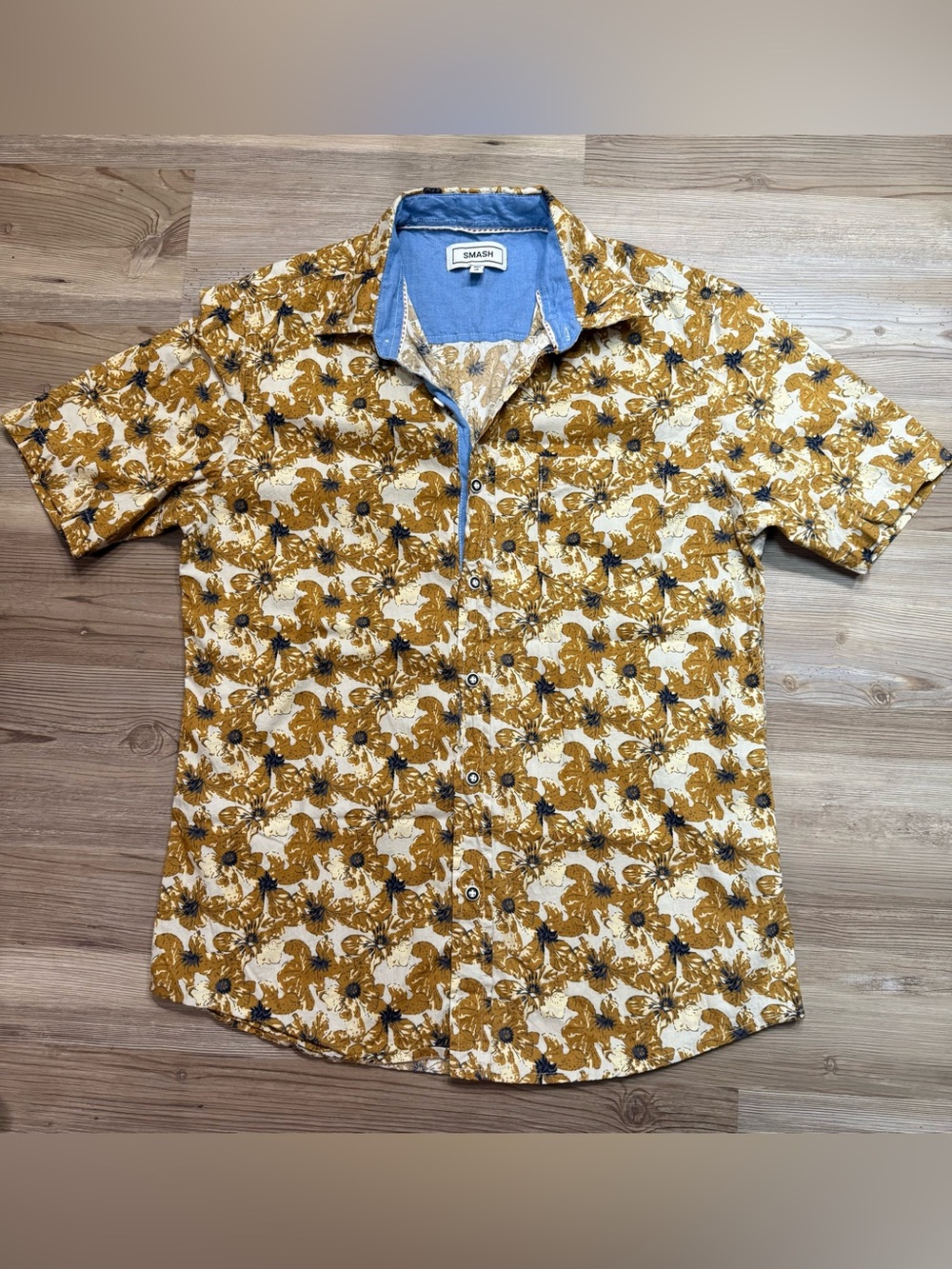 Smash Short-Sleeve Mustard Floral Button-Down Shirt